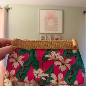 Estée Lauder Makeup Bag - Hot Pink and Tropical Flowers with Bamboo Accents